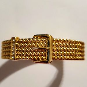 Gold-Tone & Crystal Twisted Rope, Belt Design, Hinge Bangle Bracelet